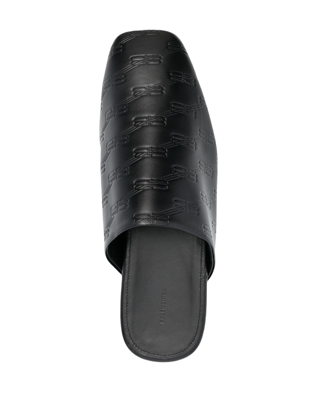 debossed-logo leather mules