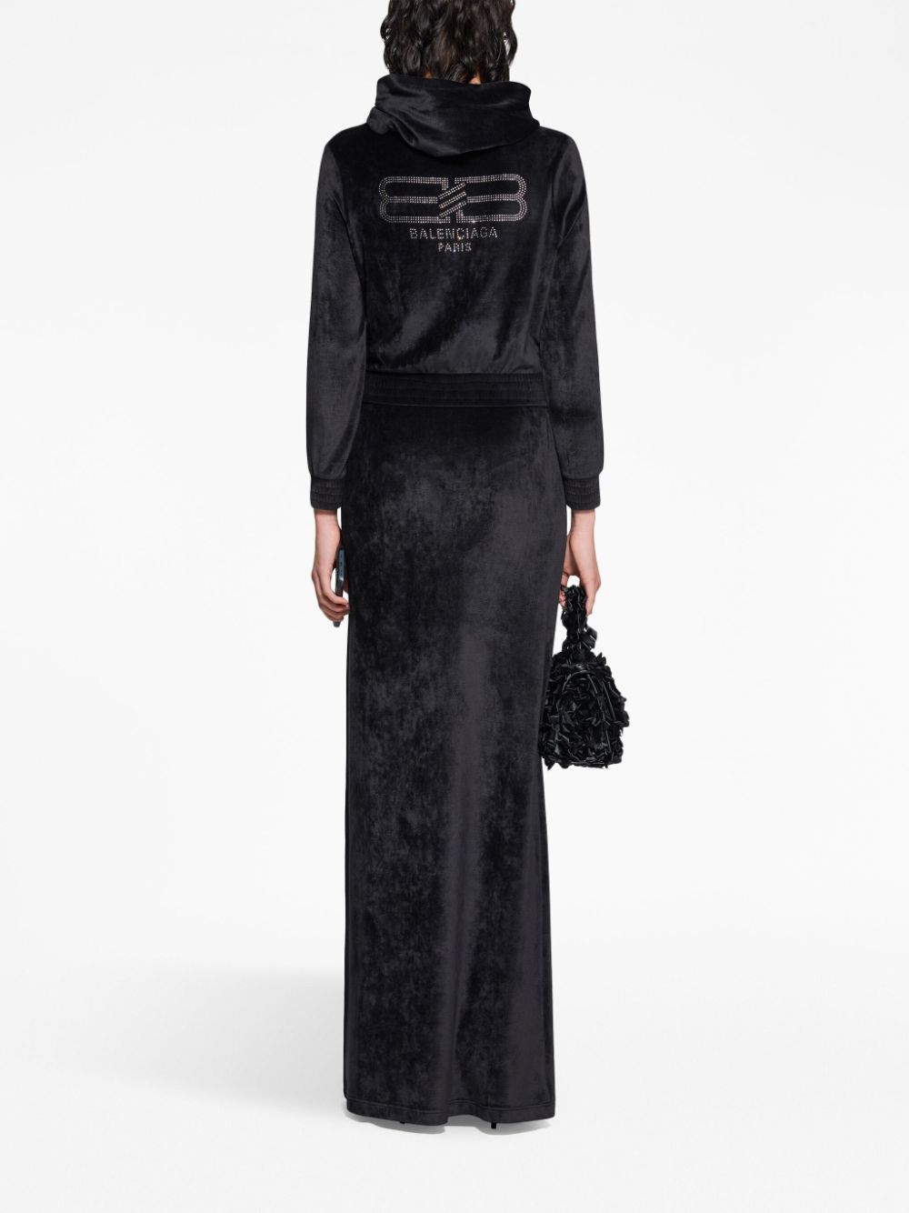 crystal embellished velvet zip-up hoodie