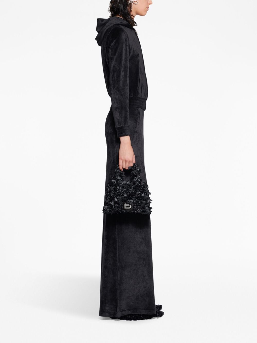 crystal embellished velvet zip-up hoodie