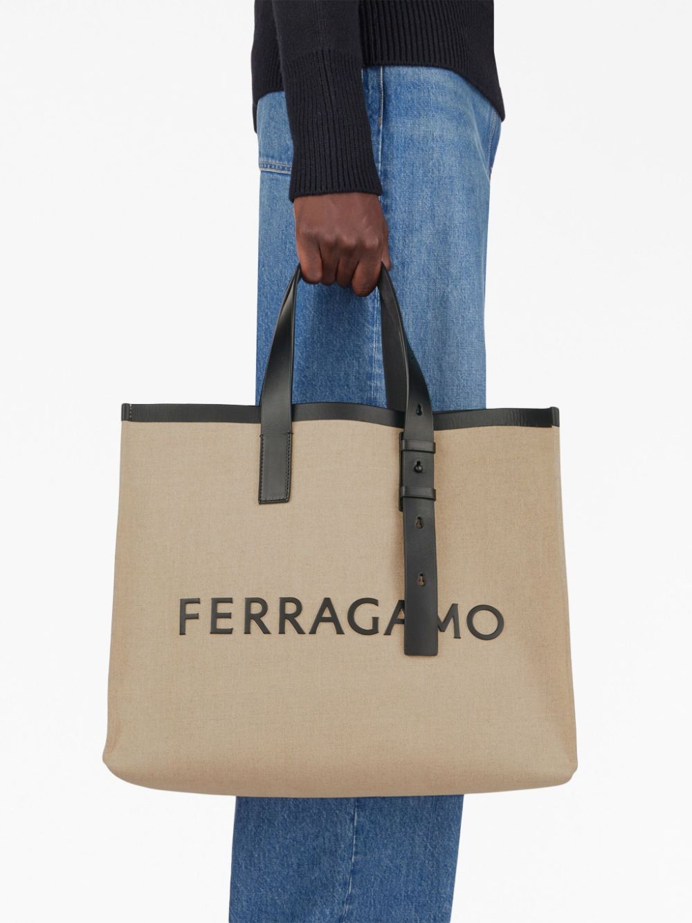 logo-embossed leather tote bag