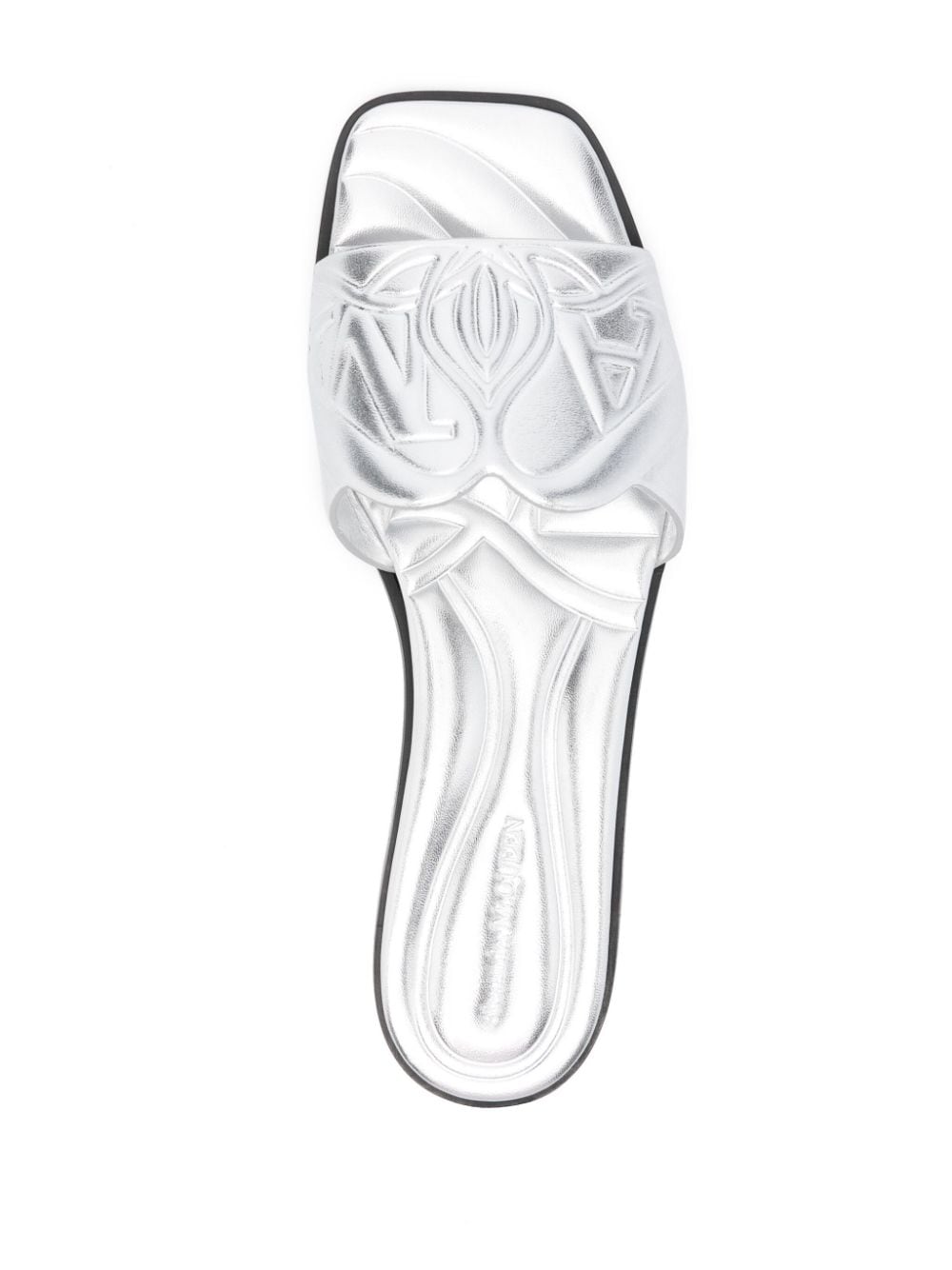 slide sandals with embossed logo