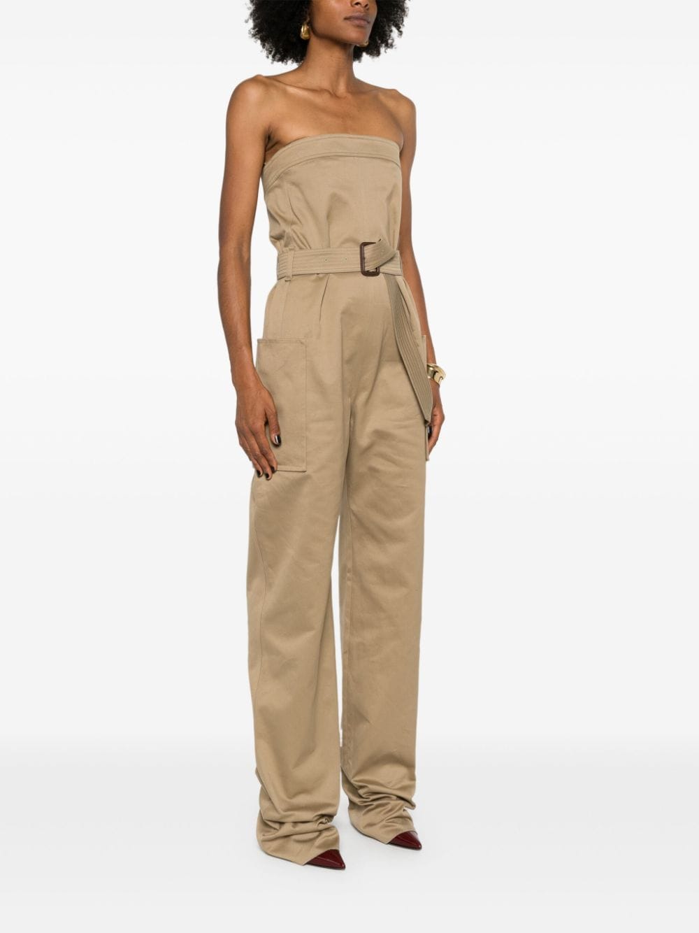 strapless belted cotton jumpsuit