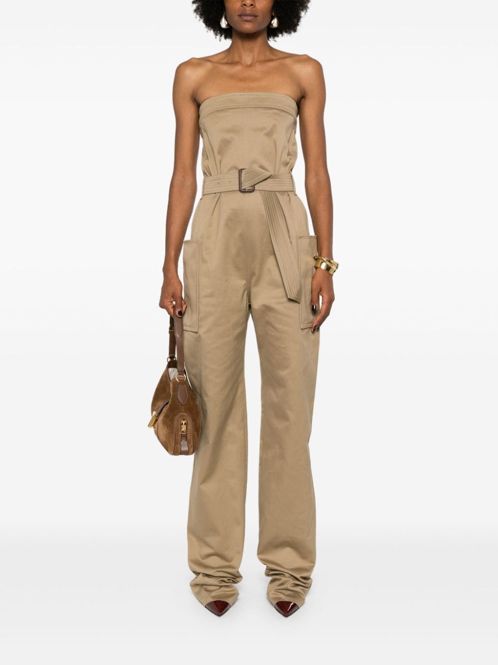 strapless belted cotton jumpsuit