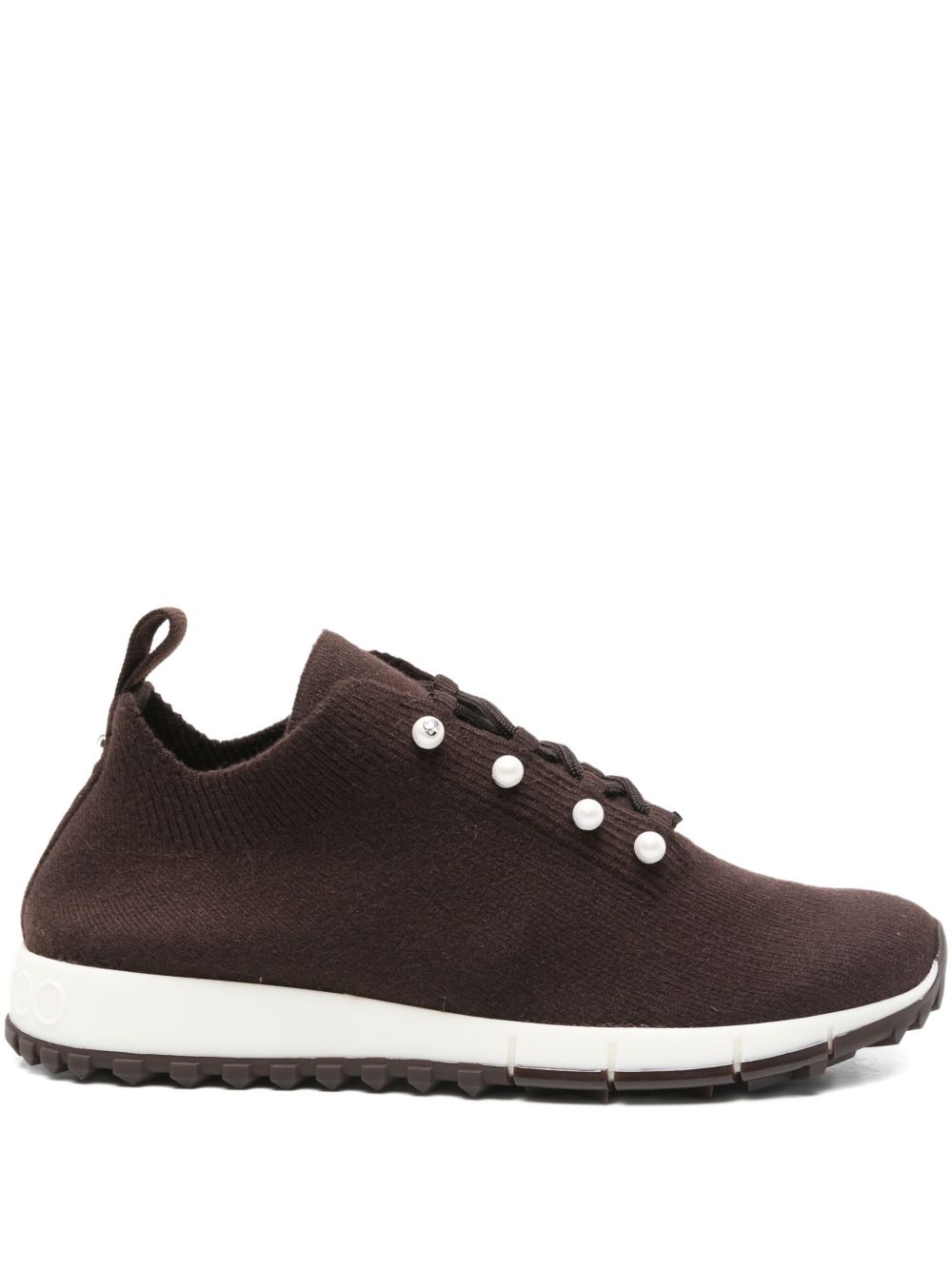 veles cashmere melange knit trainers with pearl buttons