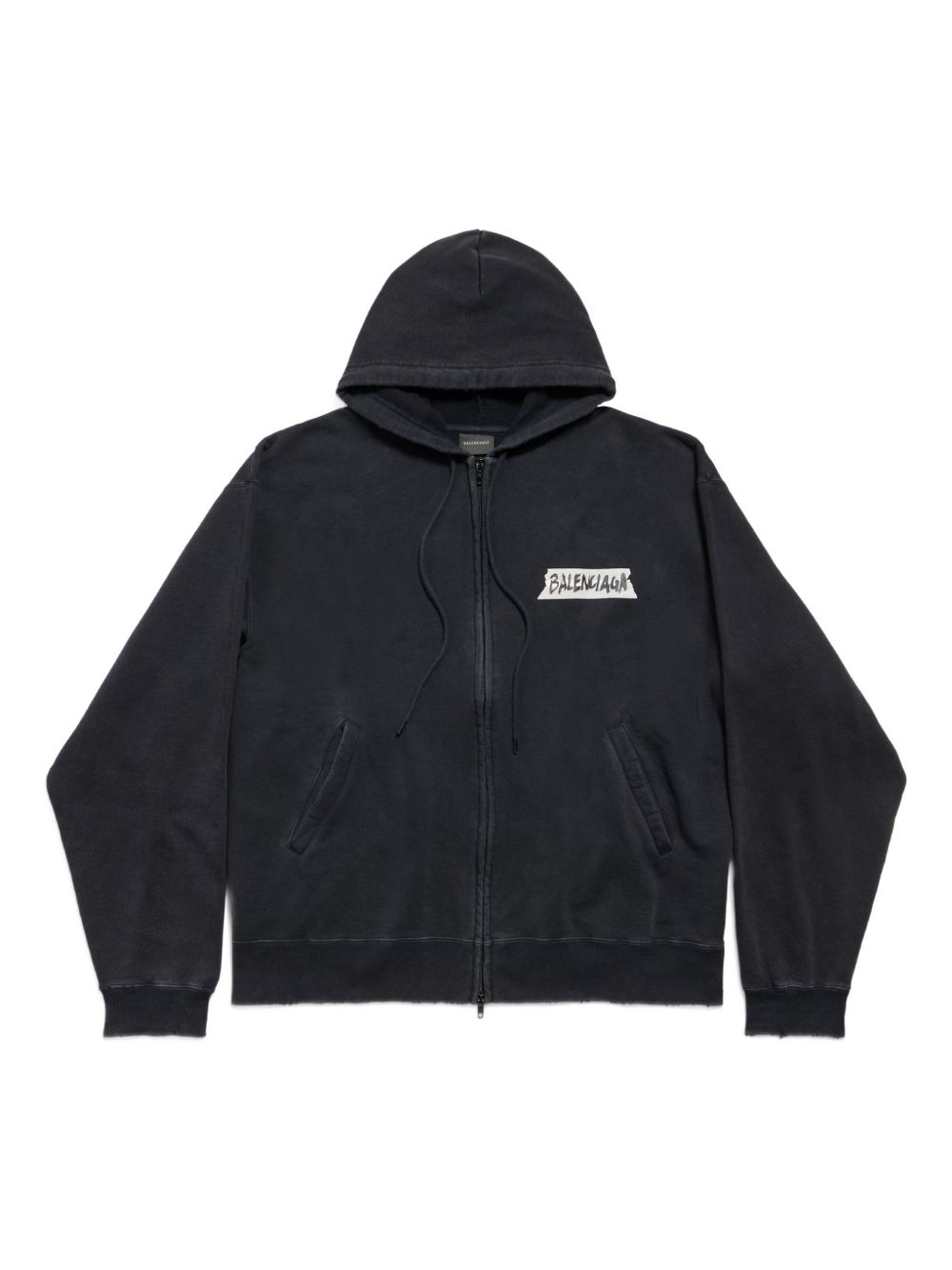 masking tape oversized zip-up hoodie