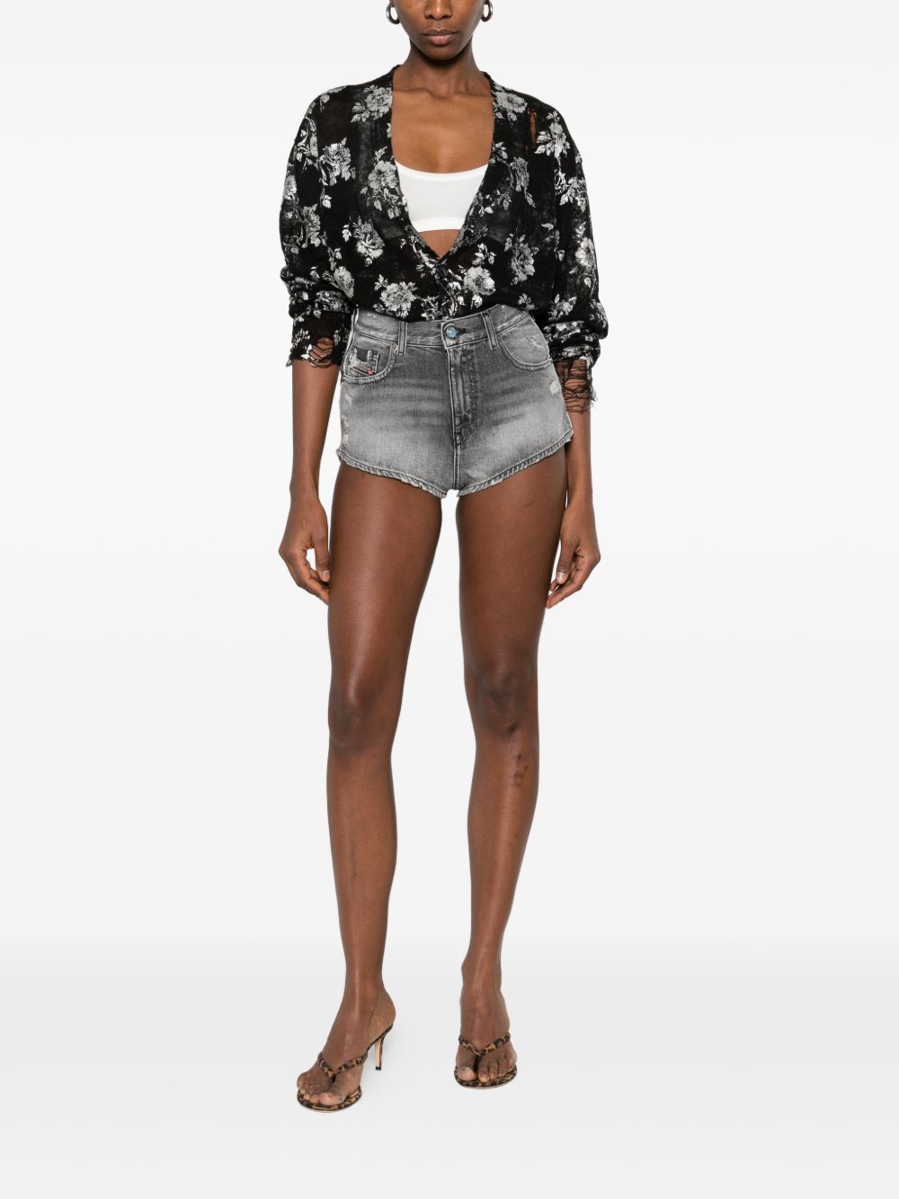 distressed effect denim cotton shorts